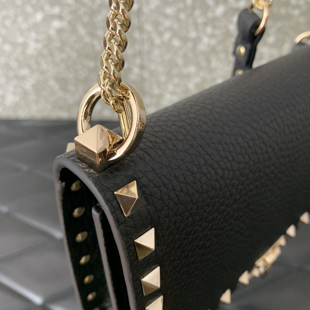 Valentino Garavani Rockstud Small Shoulder Bag in Black Grainy Calfskin